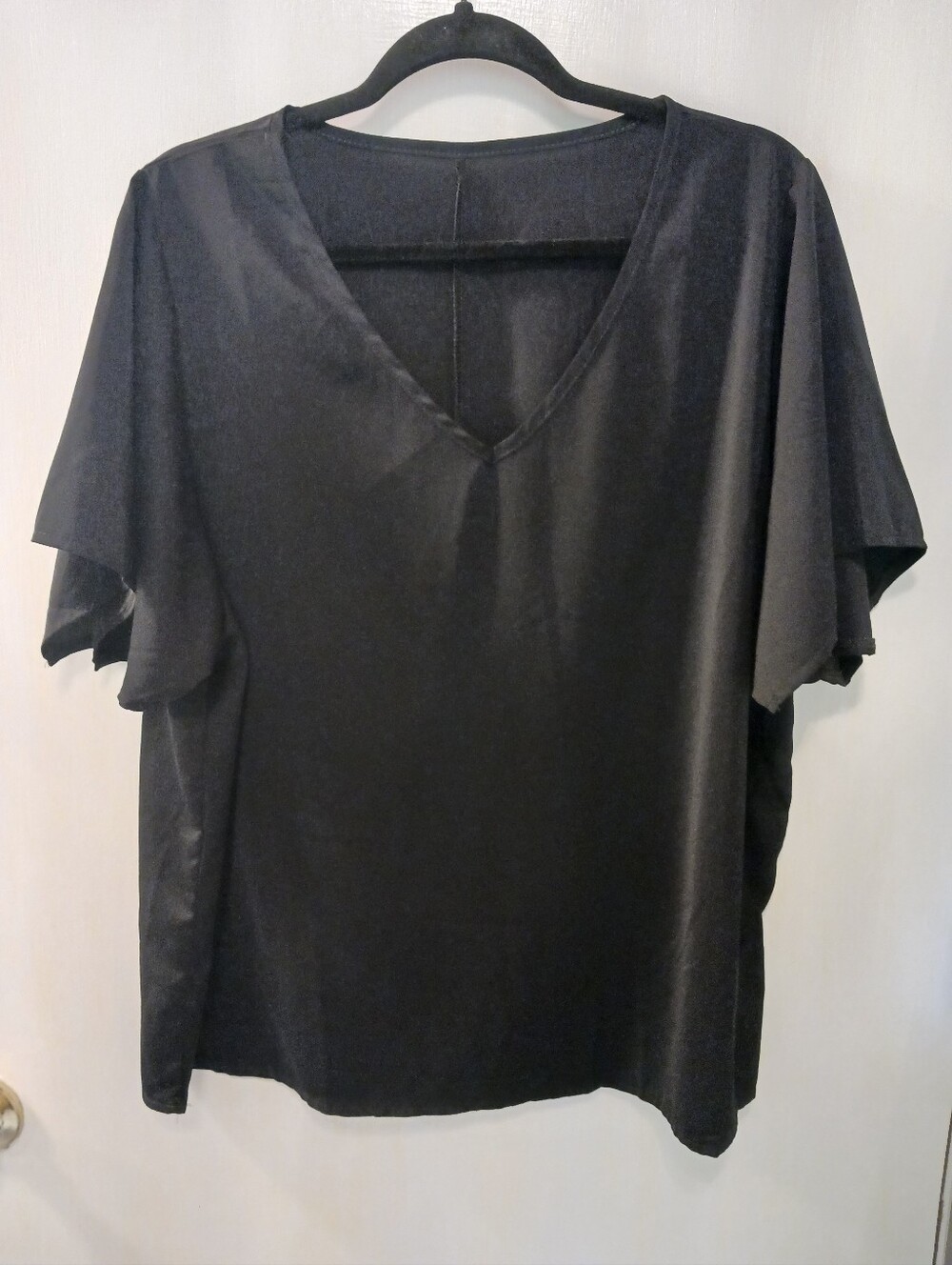 2X Womens Basic Black Blouse Lightweight Flutter Sleeves Plus Size